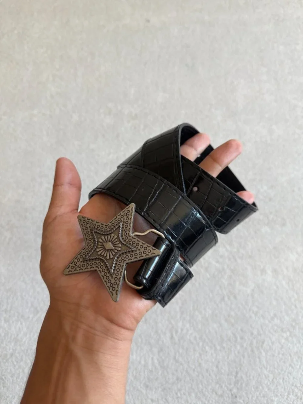 Black Croc Embossed Star Buckle Belt